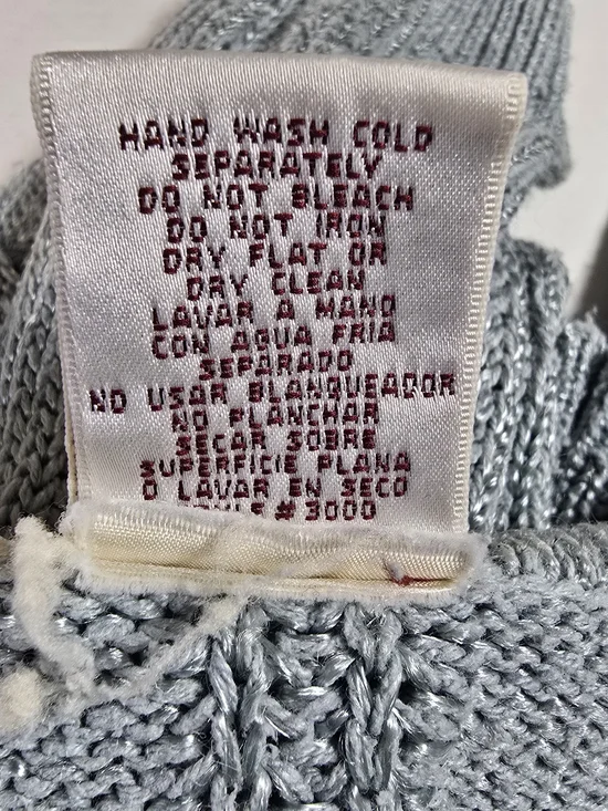 Worthington Sage Green V-Neck Cable Knit Sweater with Button Detail. 60% Silk - Picture 11 of 11